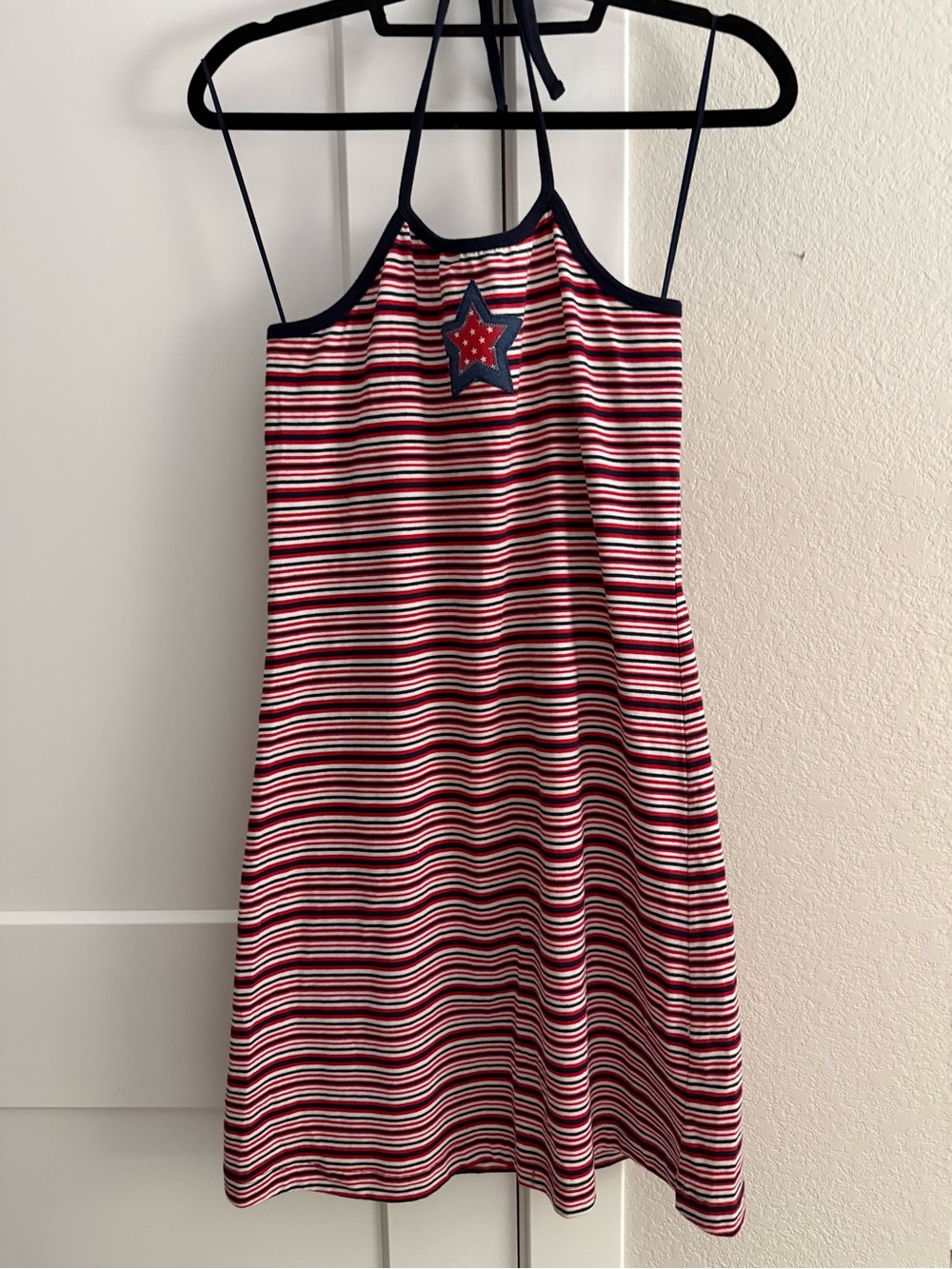 Red White & Blue Striped Halter Dress with Star Detail - Size XL